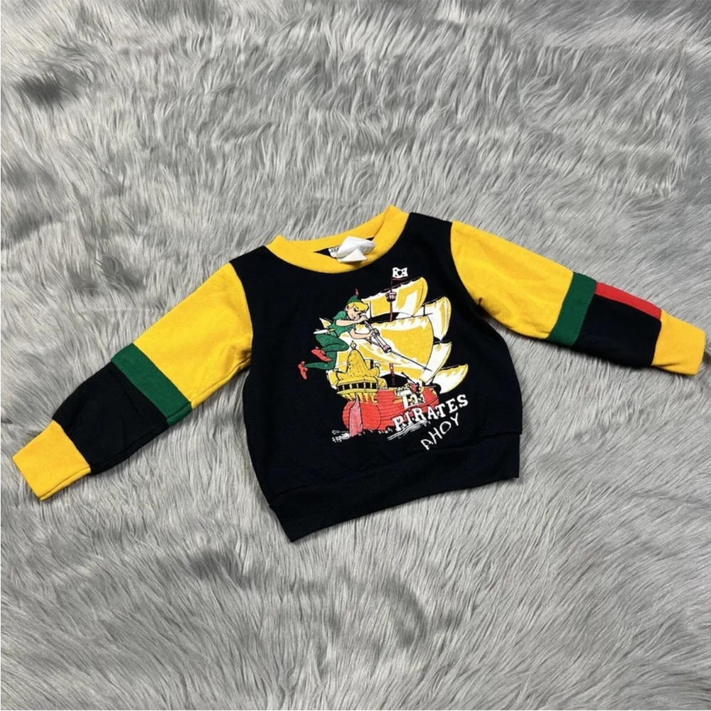 RARE Vintage Sears Disney Peter Pan Sweater Toddler Pirates Black Yellow